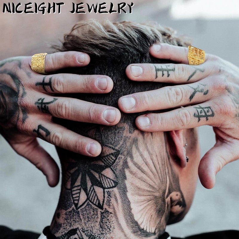 NICEIGHT 5Pcs 18K Gold Filled Rings Set for Men Women Kanji Rings Rich Luck Wealth Dragon Dollar Rings Set Adjustable Size - Image 5